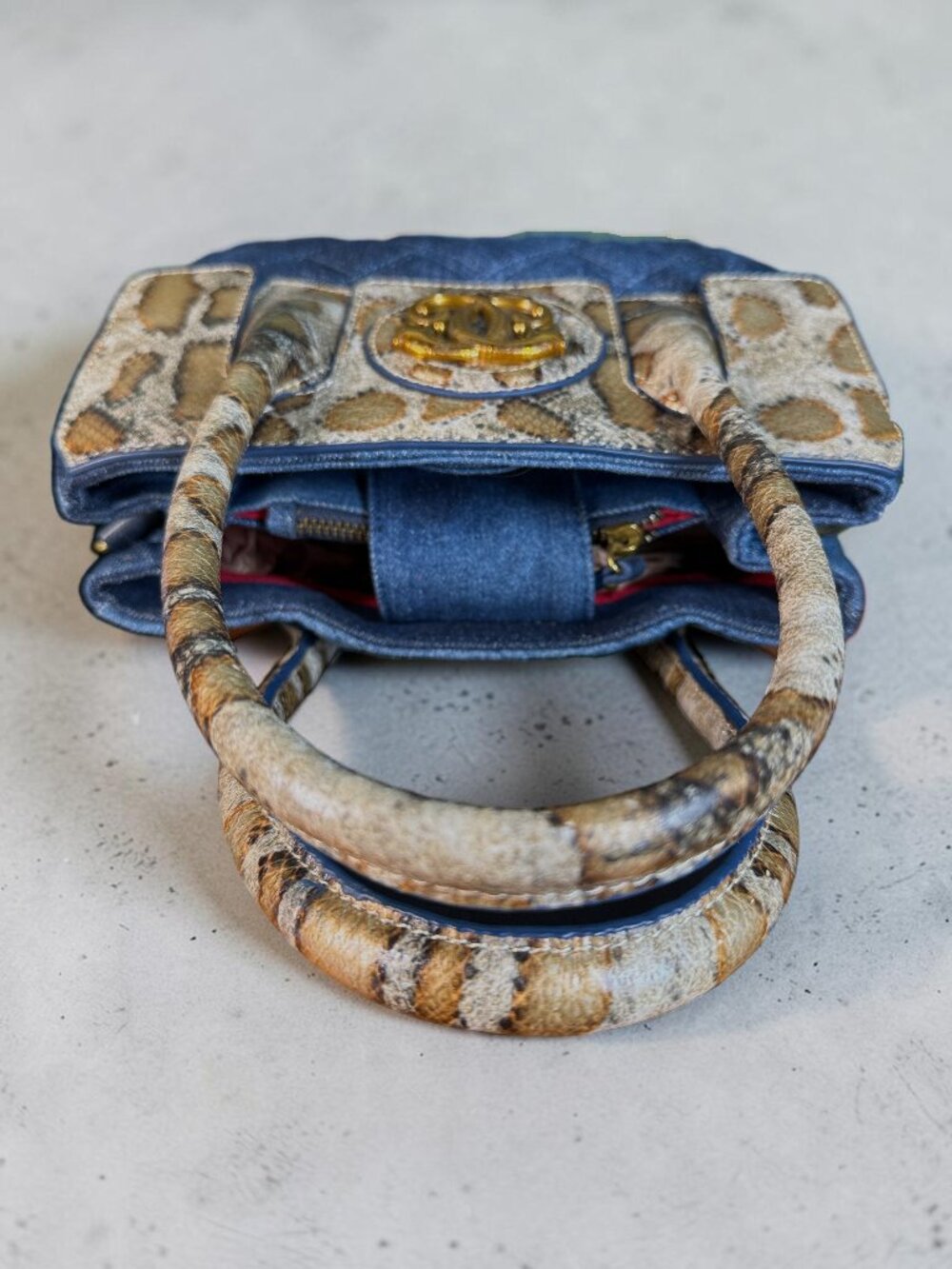 Sharif Legacy Denim and Snake Embossed Top Handle Crossbody - SAMPLE Bag - Picture 10 of 14